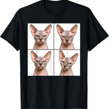 Funny Sphynx Cat In Photobooth | Hairless Cute Cats Poses T-Shirt - 黑色 - 查看 1