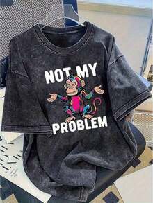 Tops2026 Camisetas de Verano para Mujer - Camiseta Estampada Lavada de 230g de Grosor, Estilo Retro Urbano, Cuello Redondo, Mangas Cortas, Lavable a Máquina, Perfecta para Uso Casual en Primavera y Verano, Camiseta de Mujer de Corte Holgado Único.Ropa de verano holgada y cómoda para mujeres. Conjuntos de verano holgados y cómodos para mujeres. - Negro - Ver 1