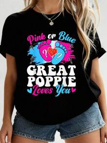 Camiseta de Revelación de Género Bebé Rosa o Azul Gran Poppie Te Amo 2026 Nueva Camiseta Impresa para Mujeres, Camiseta de Otoño para Mujeres, Camiseta de Invierno para Mujeres, Camiseta de para Mujeres ISLV - Negro - Ver 1