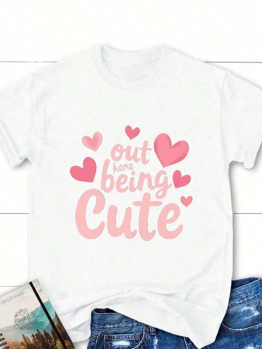 Camiseta de Mujer de Algodón Puro con Estampado de Corazones, Corte Cómodo - Blanco - Ver 1