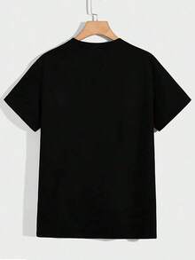 100% algodón puro, transpirable y agradable para la piel. Diseño clásico de cuello redondo, corte ajustado y adecuado para todo tipo de cuerpos. Estampado de moda con estilo minimalista y de alta calidad. Diseño unisex perfecto para conjuntos de pareja, ideal para el transporte diario, citas, ocio y ropa urbana - versátil y atemporal. - Negro - Ver 2