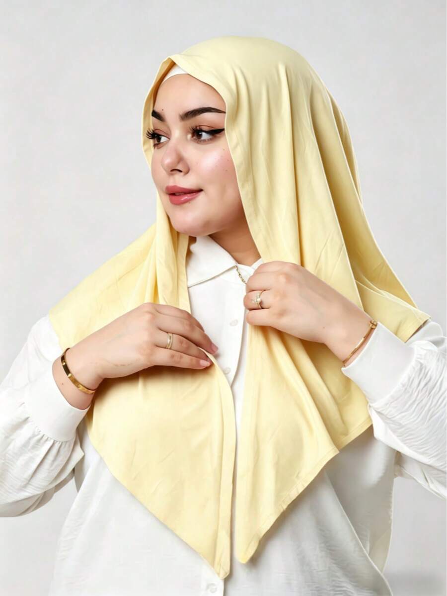 1pc Instant Triangle Hijab, All-In-One Tie-Up Design, Quick Wrap Without Slipping, No Undercap Or Folding Needed, Suitable For Daily Wear, Prayer, And Outings
