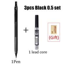 Bộ 3 bút chì tự động chất lượng cao màu đen/bạc, ruột chì than HB đen 0.3/0.5/0.7/0.9/2.0mm, khó gãy, thích hợp cho bút vẽ chuyên nghiệp và văn phòng phẩm (Tặng kèm 1 bút + 1 ruột chì + 1 tẩy). - Nhiều màu - Xem 19