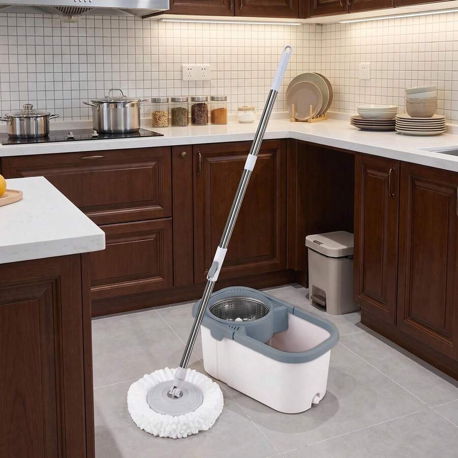 1 Set Large Rotating Hands-Free Mop Bucket With 4 Mop Heads. This Home Mop Bucket Set Has An Automatic Dehydration Function, Suitable For Bathroom, Living Room, Kitchen And Various Rooms, An Essential Helper For Every Household. - Multicolor - View 1