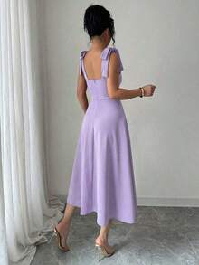 elegante y romántico para mujer con lazo decorativo en la cintura y corte evasé sin mangas - Púrpura malva - Ver 2