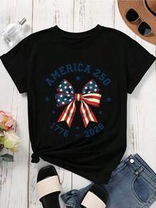 Camiseta Patriótica con Bandera de Arco "America 250 1776 2026" para Mujer, Blanca, Casual, para Celebrar el Bicentenario de EE.UU., Regalo de Cumpleaños, Camiseta Casual de Manga Corta con Cuello Redondo y Estampado para Mujer |     Pascua y Día de San Patricio, Verano, Camiseta de Verano para Mujer con Estampado Casual, Cuello Redondo y Manga Corta |     Easter & St. Patrick's Day,Independence Day  blusa casual mujer  playeras de mujer algodon - Negro - Ver 4
