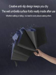 Back To School Season 12-Rib Extra Large Black Windproof Folding Umbrella, Essential For Business And Travel, Suitable For Sunny And Rainy Days, Aluminum Alloy Shaft, Automatic Open/Close, Lightweight, Strong UV Protection, Foldable, Compact And Portable - Multicolor - View 9