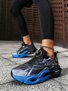 Sepatu Sneakers Wanita Musim Semi/Panas Terbaru, Jaring Bernapas dengan Gradien dan Kancing Putar, Sepatu Olahraga Kasual Anti Selip Modis untuk Aktivitas Luar Ruangan - Hitam - View 9