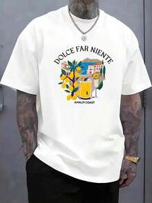 T-shirt oversize da uomo con stampa 'AMALFI COAST', in morbido cotone, traspirante, alla moda, casual, sportiva, a maniche corte – ideale per tutti i giorni, attività all'aperto, sport e feste. - Bianco - Visualizzare 1