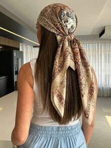 1 Stück minimalistisch bedrucktes quadratisches Seidentuch, neues Frühlings-Modetuch für Frauen, kann als Gürtel, Taschenverzierung, Band, Stirnband oder Schal verwendet werden - Champagnerfarben - Übersicht 2