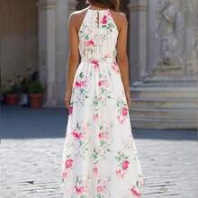 White Floral Print Asymmetrical Ruffle Hem Dress For Vacation - Blanco - Ver 3