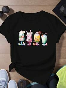 Oferta por tiempo limitado, compra limitada, flash oferta,blusas para dama casuales,poleras mujer,playeras de mujer>algodon,blusas>elegante,Bebidas con temática de Pascua.Camiseta deportiva de manga corta para mujer. - Negro - Ver 8