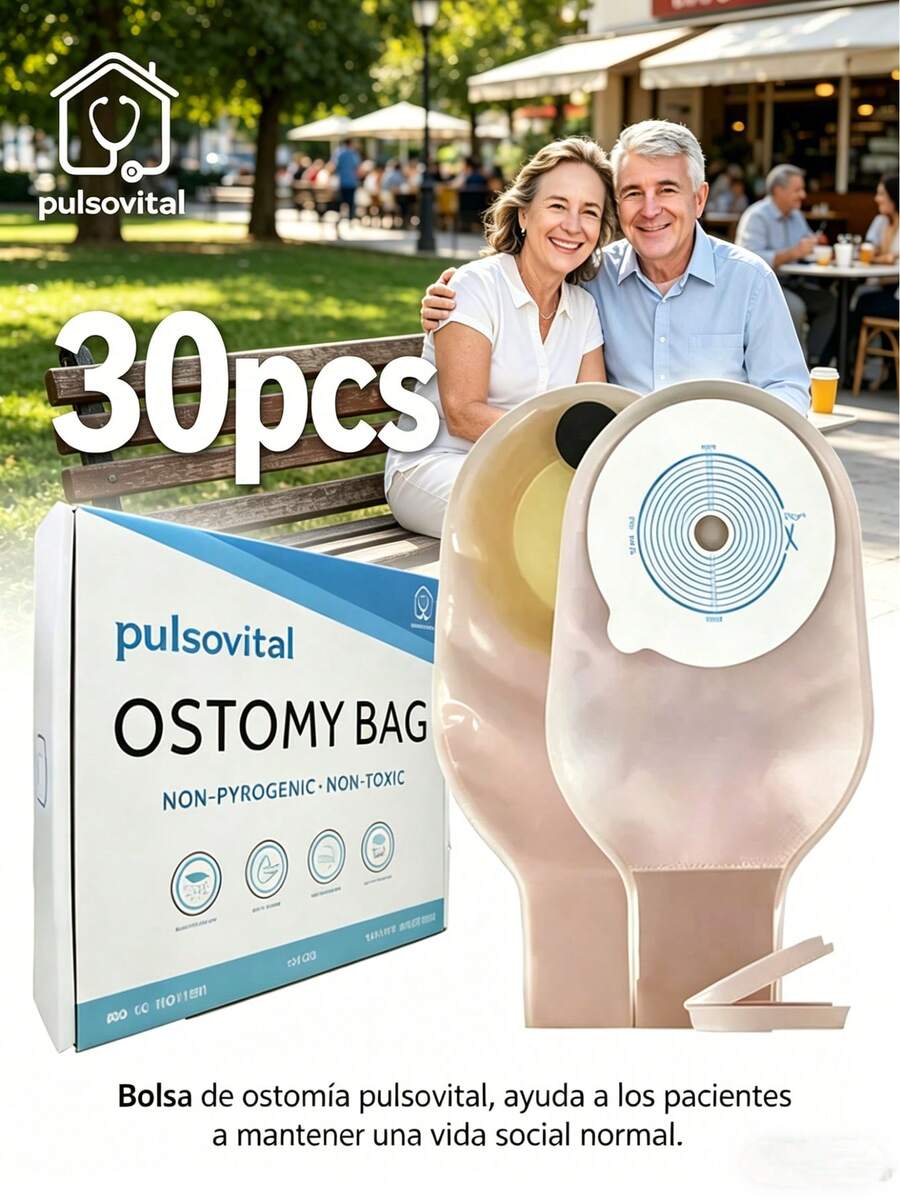Bolsa de Colostomía Pulsovital 30 Piezas, Recortable 15-76mm, Anti-Fugas y Anti-Olor, Hipoalergénica para Cuidado de Ostomía