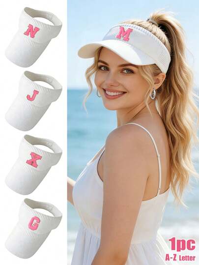 1pc Women's Lightweight White Sun Hat, Customizable A-Z Letters, Breathable Elastic Polyester Fabric, UV Protection Woven Texture, Quick-Dry Curved Brim Suitable For Running, Golf, Tennis, Outdoor Summer Use