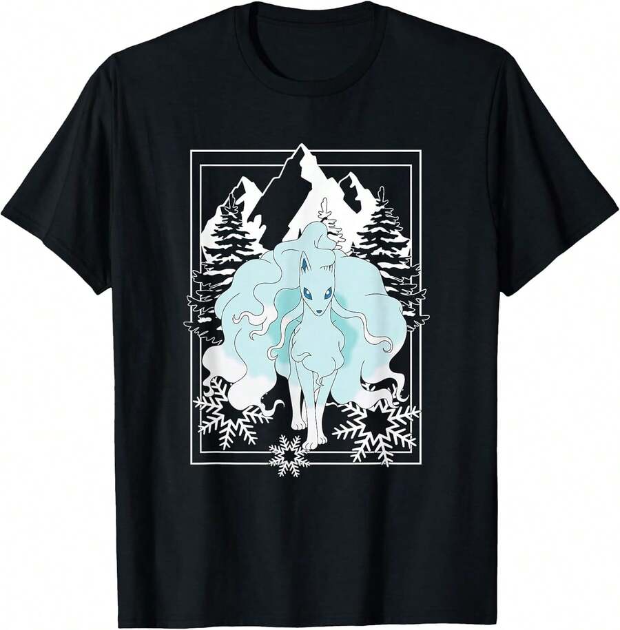 Unisex Adult T-Shirt Alolan Ninetales Frozen Mountains Retro Portrait T-Shirt, Men's T-Shirt, , Men's Clothing, Y2k, Women's Tops, Vintage Style, Streetwear Fashion, Cool Design, Great For Playtime, Festival Style, Soft & Lightweight, Soft Cotton, Casual Daily Wear, , Festival Style, Soft & Lightweight, Summer Vacation, Casual Wear, , Two-Piece Set, Father's Day, . - màu đen - Xem 1