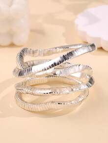 1pc European And American Style Gold And Silver Color Patchwork Elastic Rope Bracelet, Minimalist INS Style Fashion Bracelet Set, Suitable For Women's Daily Wear - Multicolor - View 9