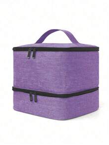 Double Layer Cosmetic Storage Box With Removable Nail Polish Organizer Liner, Large Capacity Makeup Storage Bag, Suitable For Travel, Vanity, Salon And Home Use - Purple - View 4