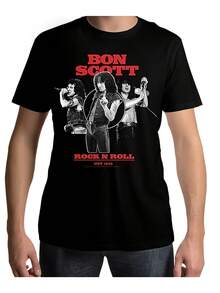 Camiseta unisex de estilo rock de Bon Scott con gráficos vintage, establecida en 1946 - camiseta negra de banda con un diseño icónico y nostálgico, camiseta casual de manga corta y cuello redondo unisex, ropa lavable a máquina para amantes de la música, tela de alta elasticidad.ropa de calor mujer maija maija mujer luargla deeka ontre mujer premium ontre  mujer blusa casual mujer blusas casuales para dama - Negro - Ver 1