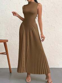 Vestido elegante de línea A ajustado con pliegues para mujeres - Cafetería - Ver 6