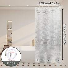 1pc Water Cube Magnetic Shower Curtain, Asymmetrical Pattern + Magnetic Weighted Bottom For Draping Effect, Easy Installation With Included Hooks - 3D Water Cube Magnet - View 10