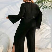 Swim Lushore Plus Size Women's Plain & Simple Daily Chiffon Kimono Cover Up Summer - Negro - Ver 3