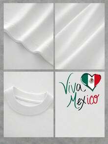 PremiumCamiseta gráfica con la bandera del corazón de Viva México, camiseta de cuello redondo de corte relajado para mujer con diseño vibrante de orgullo nacional, camiseta patriótica cómoda y elegante, ¡perfecta para celebrar la cultura mexicana! Ecológico - Blanco - Ver 5