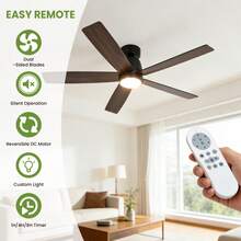 Ventilador de Techo de 52 Pulgadas con Luz LED Regulable y Control Remoto Motor DC Silencioso Reversible 3 Temperaturas de Color Ajustables para Dormitorio Sala de Estar - Ventilador de techo – Negro – Montaje empotrado - Ver 6