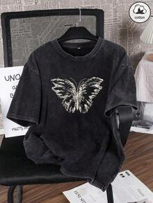 Camiseta de Algodón con Estampado Gráfico, Estilo Lavado, Trus, Algodón, Verano, Mujer, Estampado Divertido, Estilo Urbano Personalizado, Versión Coreana, Cómoda, Retro, Moda Versátil, Ropa de Mujer Y2K, Adecuada para Ocio al Aire Libre, Estilo Punk de Nicho Regular, Camiseta Negra de Manga Corta con Cuello Redondo, Estilo Lavado Y2K, Tallas Grandes para Hombre de S a 3XL, Camiseta de Verano - Negro - Ver 4