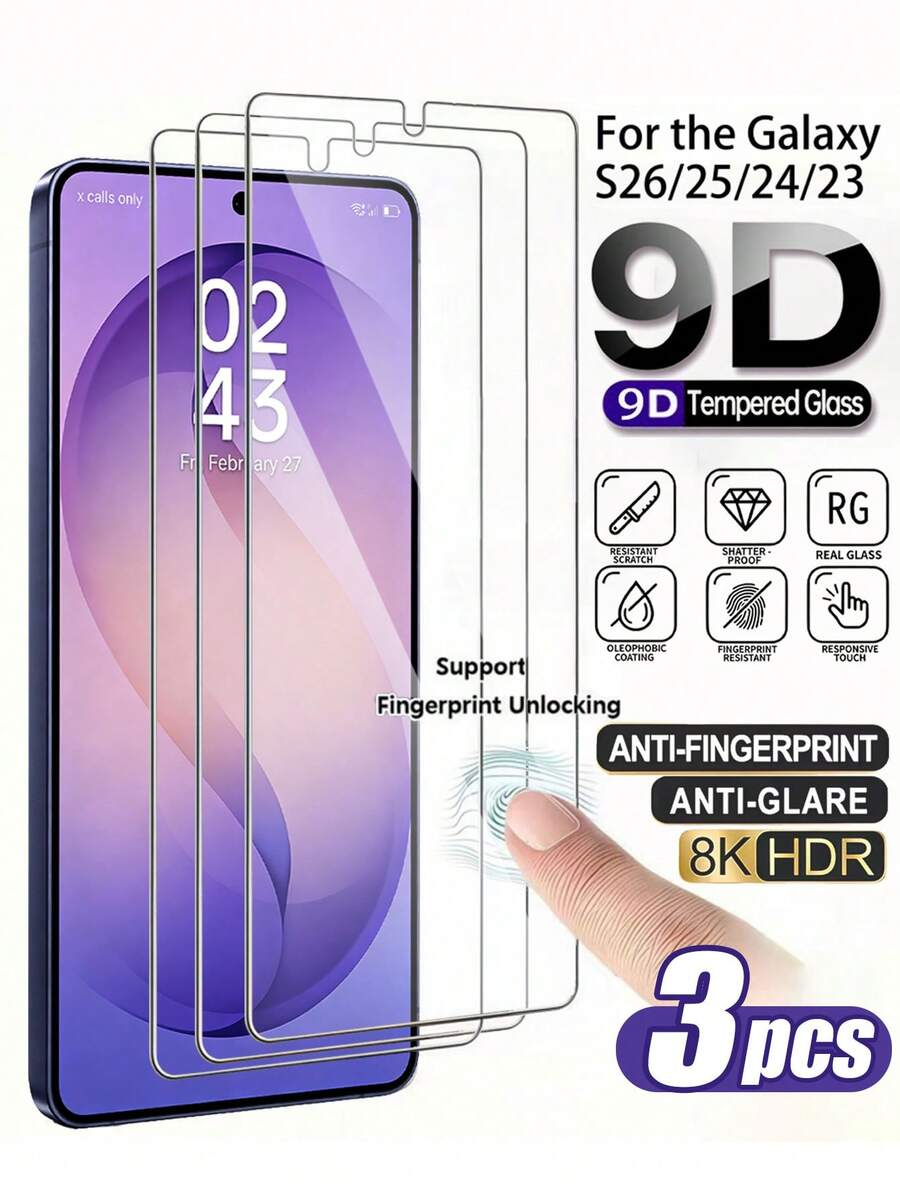 Bộ 3 miếng dán màn hình cường lực, tương thích với tính năng mở khóa bằng vân tay của , chất liệu kính cường lực độ cứng cao, cấu trúc ổn định, chống trầy xước. Tương thích với Samsung S26 Ultra/S26 Plus/S26/S25 Ultra/S25 Plus/S25/S24 Ultra/S24 Plus/S24/S23 Ultra/S23 Plus/S23/S22/S21/S20/S10 Plus/S10/S9 Plus/S9/S8 Plus/S8/S24FE/S23FE/S21FE/S20FE và các dòng máy khác.