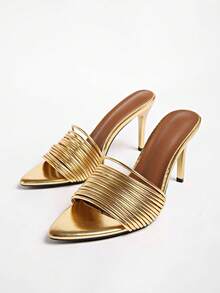 Mẫu sandal cao gót mũi nhọn quai ngang mùa hè mới 2026, giày cao gót hở mũi gợi cảm dành cho nữ. - Vàng - Xem 6