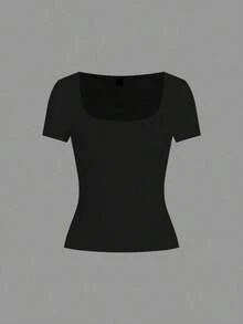 Set de 3 camisetas de punto para mujer, multicolor, camisetas básicas de primavera/verano para mujer, tops ajustados básicos, paquete de tops básicos, tops básicos para mujer, tops de ajuste ceñido, tops básicos, tops de mujer de cuello cuadrado, tops de verano para mujer, tops de manga corta para mujer, tops de verano para mujer, camisetas de mujer - Multicolor 7 - Ver 8