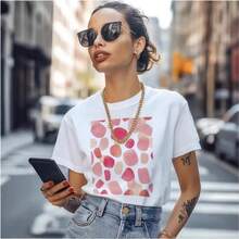Camiseta de manga corta con estampado de lunares para mujer, en stock para envío internacional, nueva moda de verano, top casual de cuello redondo, camiseta de manga corta para mujer. - Negro - Ver 2