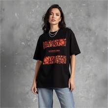 Nueva camiseta de manga corta 100% algodón, estilo europeo y americano, moderna y divertida para el verano, top casual y elegante para ir al trabajo. - Negro - Ver 4