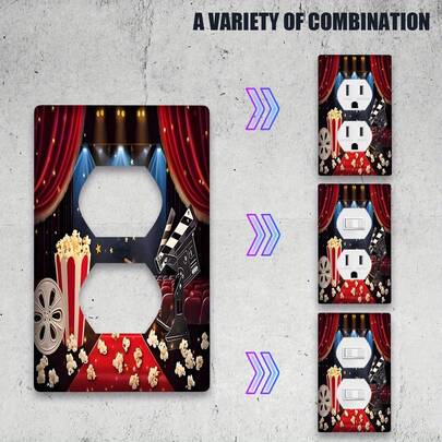 1 Pair/Set Movie Night Red Carpet Illuminated Switch Plate Cover, Decorative Wall Switch Plate, Suitable For Indoor/Outdoor Bedroom, Kitchen, Bathroom Decor