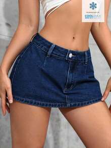 Tall Minifalda vaquera ultracorta, de moda para el verano - Azul lavado oscuro 2 - Ver 6