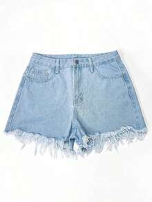 Pantalones cortos vaqueros casuales, estilo minimalista para uso diario - Lavado ligero - Ver 3