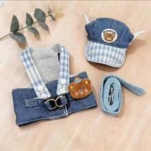Bộ đồ denim kèm dây dắt thú cưng, áo nịt cho mèo tương thích với dây dắt, trang phục mùa hè ngoài trời cho mèo và chó, quần áo mùa hè thoáng khí cho mèo, áo khoác đi dạo ngoài trời cho mèo và chó. - Xanh và trắng - Xem 11