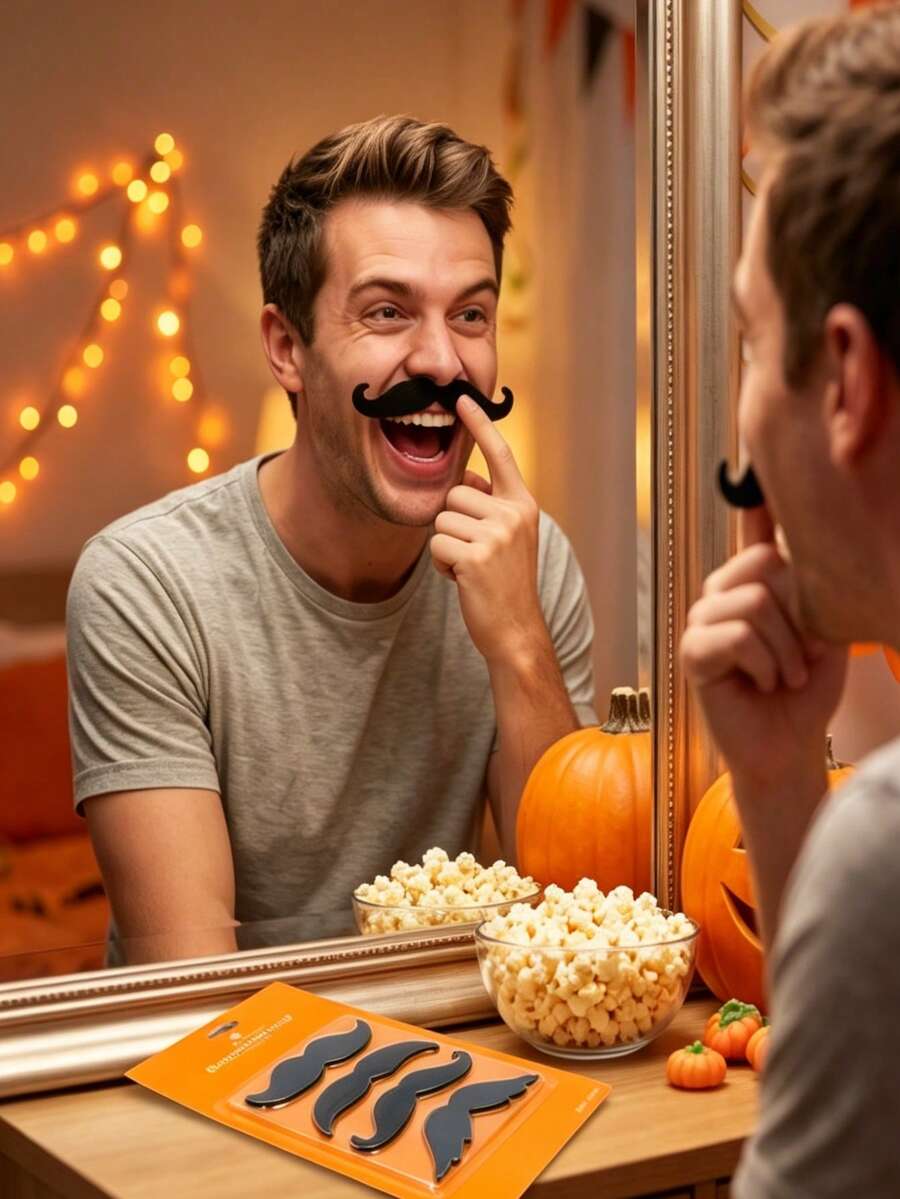 4pcs Fake Mustache Party Decoration Accessories, Natural Wear Effect, Suitable For Theme Parties, Halloween, Costume Parties, Masquerade, Role Playing, Christmas, Thanksgiving - Multicolor - View 1