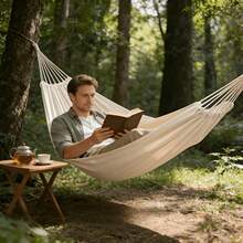 1 Stück extra große Outdoor Camping Hängematte, weicher atmungsaktiver Stoff, rutschfestes stabiles Design, ideal für Outdoor-Leisure & Entspannung, Garten, Terrasse, Camping, Wandern, Strand, Outdoor Entspannungsausrüstung, Camping Zubehör, Strandausrüstung, Geschenkidee, weiße Hängematte, Camping Schaukel Hängematte, Strand Lässig Hängematte, Größe 260cm*80cm, 260cm*150cm - Verschiedenfarbig - Übersicht 5