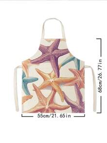 1 pieza, Delantal de poliéster con estampado de estrella de mar, concha, medusa y pez, adecuado para cocinar, hornear y jardinería - se puede usar como vestimenta para la cocina y el comedor. - Multicolor - Ver 12
