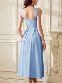 Vestido elegante vintage para mujer con bolsillos, vestido casual para té, fiesta, verano, vacaciones, vestido blanco de verano para mujer, vestido de fiesta, vestido formal con corsé, vestido de cumpleaños, vestido de invitada de boda, vestido de Pascua, vestido de primavera para mujer - Celeste - Ver 7