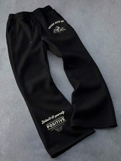 Camvyn Pantalones casuales de hombre con pierna acampanada y estampado, estilo deportivo para el verano