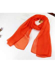 1pc Solid Color Scarf, Personalized Shawl, Women's Neck Warmer Headscarf, Long Sunscreen Shawl, Solid Color Chiffon Scarf Thin & Long Scarf For Women - Orange - View 4