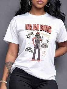 Galactic Figure With A Rebellious Alien Character Representing Strength And Futuristic Humor With Details Of Stars And Space Symbols. Casual, Comfortable, And Modern Women's T-Shirt - 白色 - 查看 6