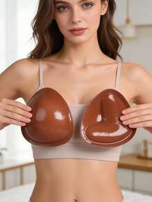 2 piezas Almohadillas adhesivas doble cara multicolor, almohadillas reutilizables para realzar el busto, almohadillas para levantar el busto del bikini anti-destello, almohadillas para levantar la ropa interior de las mujeres, adecuadas para fiestas/graduaciones/vestidos de noche, pegatinas para hacer ejercicio - Marrón - Ver 1