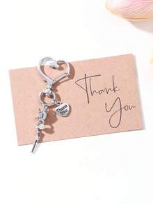 1 pieza Llavero con forma de corazón de flor de rosa de aleación de plata con colgante "Gracias", regalo de tarjeta de bendición para amigos - Plata antigua - Ver 3