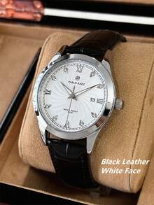 Reloj de marca de moda para hombres Pablo Raez 1 pieza caja de acero inoxidable reloj de pulsera original encantador atractivo para hombres lujo plateado negro cuero PU suave y cómodo reloj de cuarzo con dial de diseñador de diamantes con función de fecha resistente al agua 50m grado AAA alta calidad reloj de pulsera para hombres casual reloj novio/familia padre regalo exquisito adecuado para la vida diaria/trabajo/decoración de fiesta adecuado para graduación/boda/regalo de cumpleaños - Plateado - Ver 14