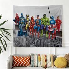 1pcs Cartoon A Vengers S Uperhero Wall Tapestry Backdrop, Iron Man C Aptain America S Piderman Party Decorations For Photo Booth, Cute Hero Team Photography Background, Living Room Bedroom Aesthetic Wall Decor, Outdoor Indoor Celebration Banner, Backyard Party Photo Prop Supplies, School Event Poster Decor, Home Dormitory Wall Hanging Art - 多色-A - 查看 4