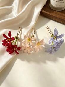 1个女士花朵发夹,3D立体花朵发饰,新娘发饰,氛围侧髻发夹,百搭节日发饰,甜美优雅发夹 - 彩色 - 查看 6