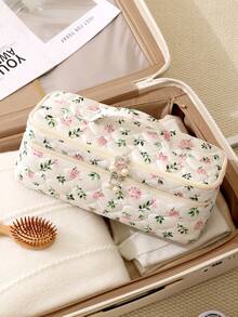 1pc Floral Double Layer Hair Tool Storage Bag, Cute Large Capacity Makeup Organizer Bag, Can Store Hair Dryer, Styling Tools, Travel Hair Tools, Curling Iron, Hair Dryer, Hair Clips, Straightener, Perfect For Travel, Valentine's Day, Christmas, Mother's Day Gift, Home And Travel Essential - Multicolor - View 8